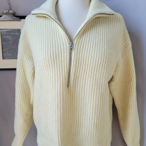 Everlane Light Cream Ribbed Half-Zip Sweater - Picture 5 of 12
